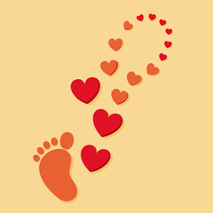 "Leave a trail of kindness wherever you go" with footprints and hearts. vektor illustation