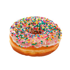 Colorful Sprinkled Donut With White Frosting