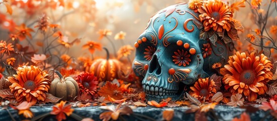 Painted human skull for Mexico's Day of the Dead - obrazy, fototapety, plakaty