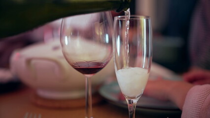 Pouring Champagne into Glass for Holiday Celebration, Festive Close-Up