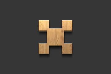 3D wooden logo of checkboard on dark grey background.
