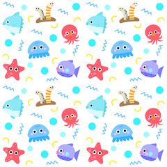 Cute underwater seamless pattern Sea animals Sea life background Kids fabric textile design endless pattern vector illustration