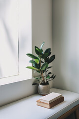 houseplant with empty wall (space for copy/text)