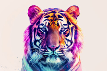Close up tiger face. Paint drawn illustration.