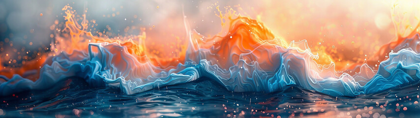 A digital masterpiece, this image is a surreal depiction of fiery ocean waves with a blend of realism and fantasy - obrazy, fototapety, plakaty