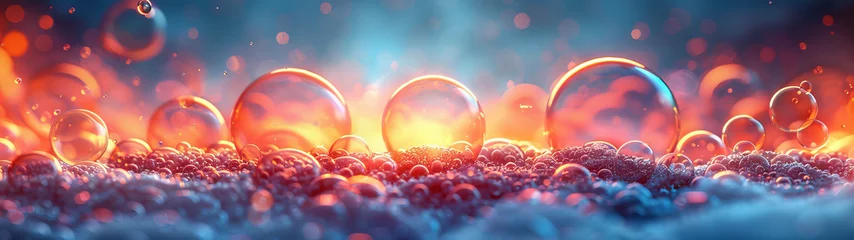 Fototapeten Fantasy landscape of vivid bubbles and particles with a warm central glow, invoking wonder and scientific curiosity © Daniel