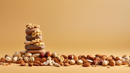 A composition of assorted nuts on a plain background, ideal for health-related concepts.