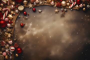 A high-definition aerial view showcasing a festive scene filled with delightful decorations, offering an attractive background with room for text.