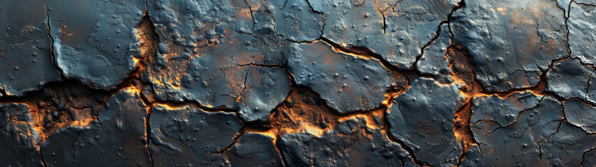 An artistic take on a parched earth surface with fiery lava shining through the deep cracks