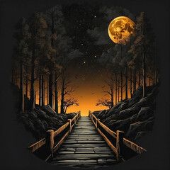 a moonlit night view with narrow road ai created