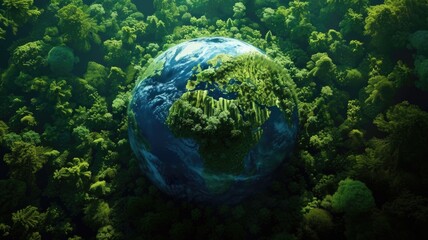 Obraz na płótnie Canvas artist's depiction of Earth with vibrant ecosystems and wildlife, emphasizing the need for biodiversity conservation