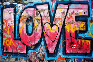 Word LOVE in a graffiti style. Bright letters on the wall