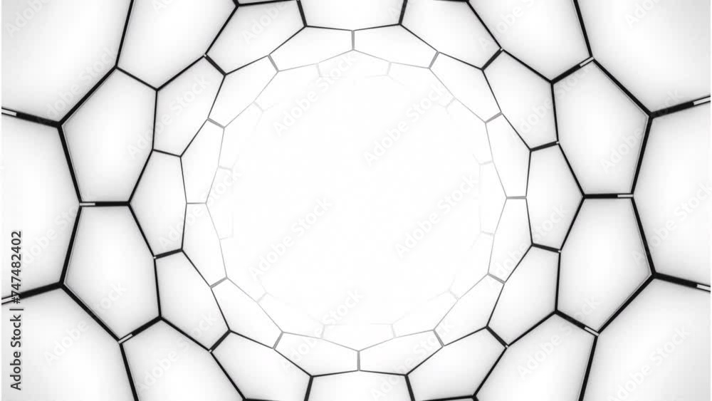 Poster nanotube structure animation. design. hexagonal endless tunnel.