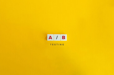A/B or Split Testing Banner. Text on Block Letter Tiles on Yellow Background. Minimalist Aesthetic.