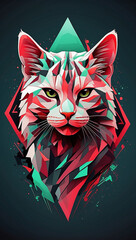 a printed cat head with neon color generative ai