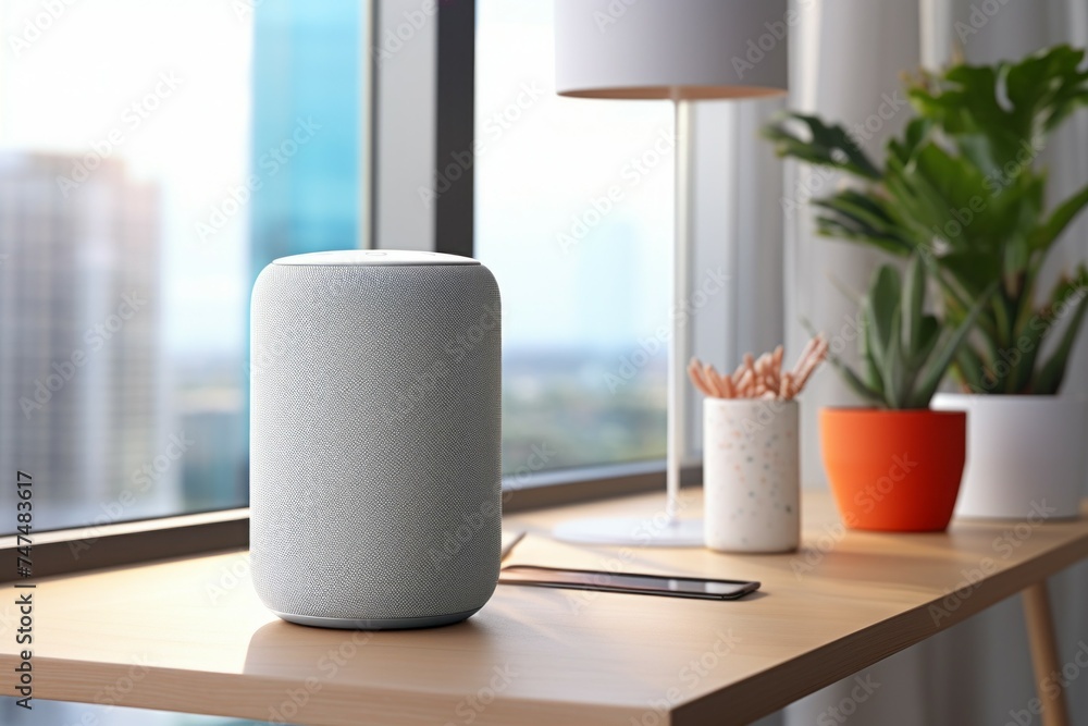 Poster smart speaker. background with selective focus and copy space
