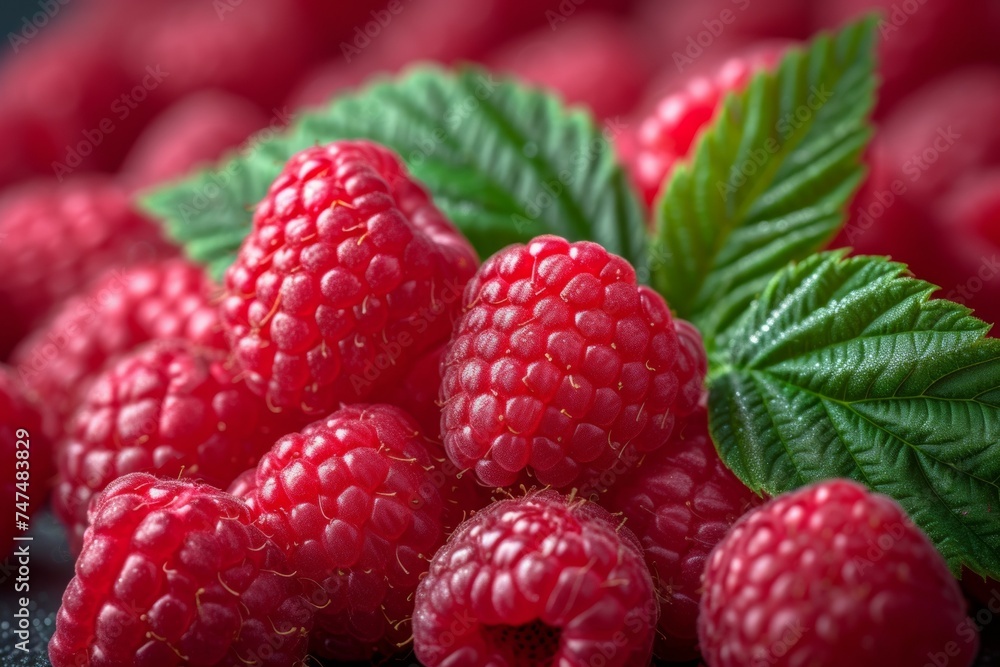 Poster raspberry harvest. background with selective focus and copy space