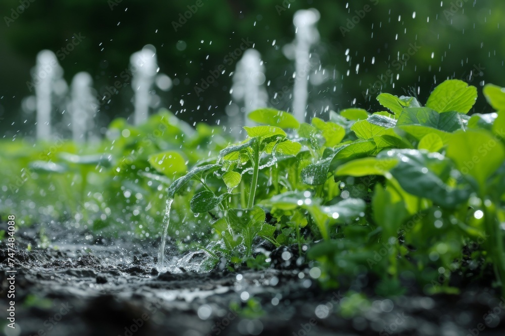 Poster watering and irrigation concept. background with selective focus and copy space