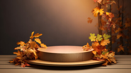 Autumnal Theme Maple podium product display for product presentation