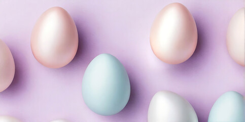 Composition of Easter eggs in mother-of-pearl shades on a light background