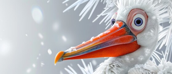 a close up of a bird with a long beak and a large beak with a large orange beak and large blue eyes. - obrazy, fototapety, plakaty