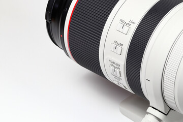 Close up Hight performance Professional camera zoom lens isolated on white background.