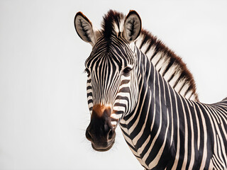 Portrait of a zebra on a white background. Isolated.