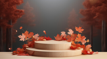 Autumnal Theme Maple podium product display for product presentation