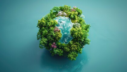 an earth that is surrounded by various global organizations, mountainous vistas, sky-blue and green