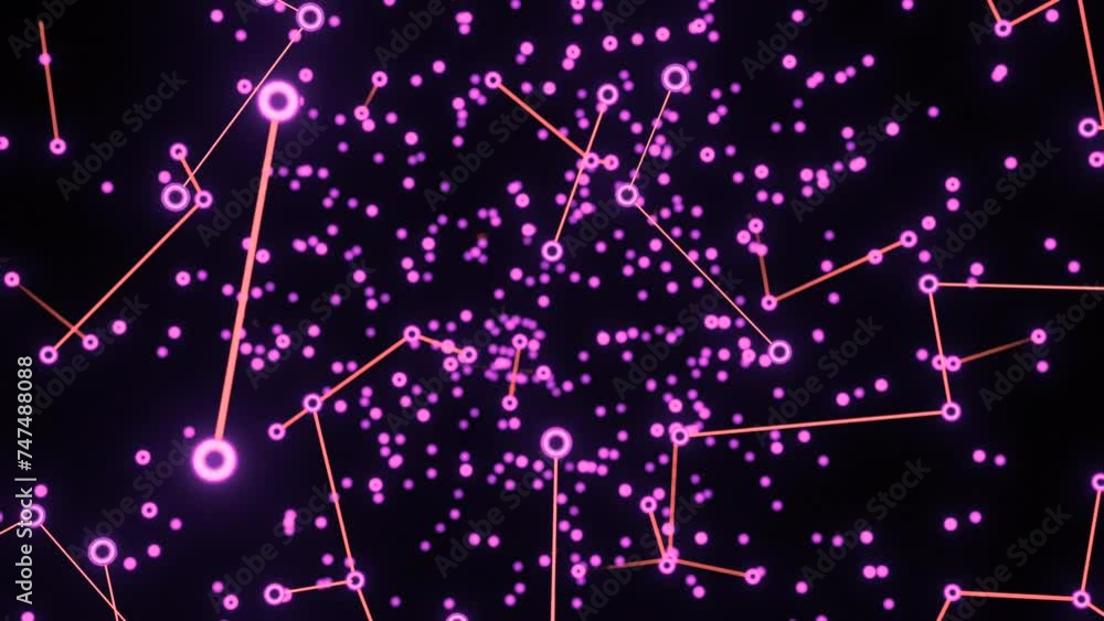 Poster plexus of abstract lines, triangles and dots. design. abstract endless digital world of purple color
