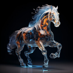 Horse made of glass galloping on black background - 747488674