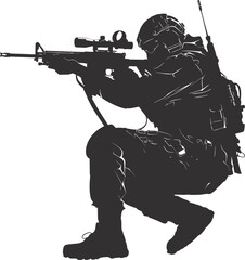 Silhouette sniper aiming at target black color only - obrazy, fototapety, plakaty