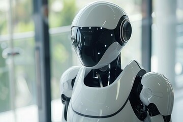 Fototapeta premium Artificial intelligence chatbot depicted as a humanoid robot engaged in human-like activities Showcasing the advancements in ai and its potential for learning and interaction