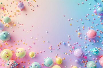 3D spheres and particles on gradient pastel - Digital rendering of 3D spheres with floating particles on a smooth gradient background for a futuristic look