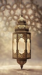 Fototapeta na wymiar Celebration of islamic eid mubarak and eid al adha lantern in a light background.