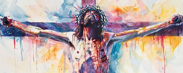 Crucifixion. Good Friday. Watercolor christian banner. - obrazy, fototapety, plakaty