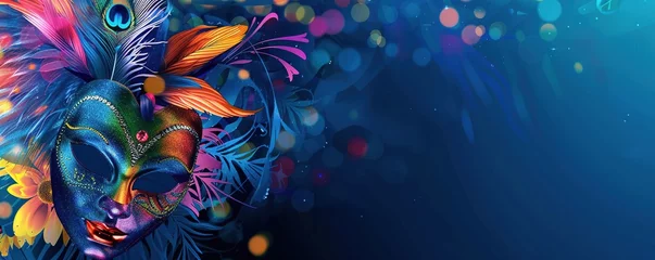 Zelfklevend Fotobehang Dark blue background with vibrant Brazilian carnival banner template © Coosh448