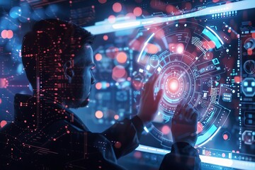 Obraz premium Coding genius working on software development with futuristic interface