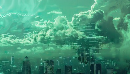 cloud computing is the key to tomorrows data networks, in the style of light teal and black, animated mosaics - obrazy, fototapety, plakaty