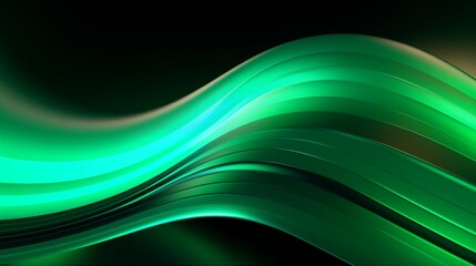 Green glowing waves abstract background design. Decorative horizontal banner. Digital artwork raster bitmap illustration. AI artwork.