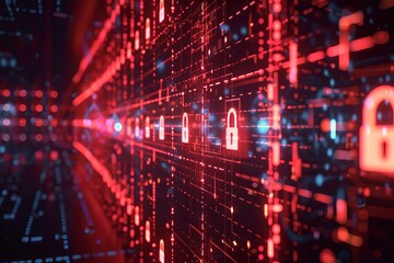 Fototapeta premium Comprehensive cybersecurity framework illustration Featuring advanced encryption Secure network architecture And data privacy icons Highlighting the importance of protecting digital information.