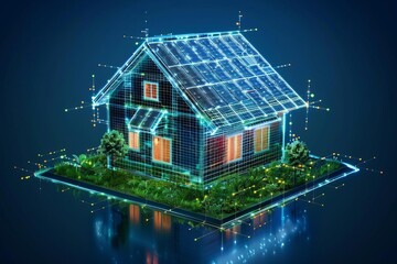Conceptual smart home powered by solar panels Illustrating futuristic energy solutions and sustainable living