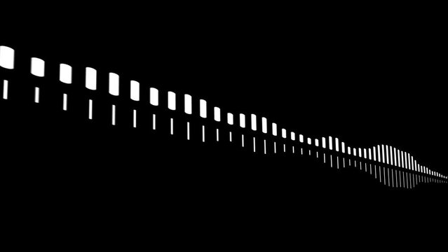 3d sound visualization. Dynamic white wavy lines of virtual audio equalizer on black background