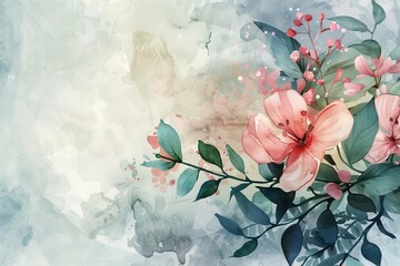 Elegant watercolor composition with floral elements for a festive or springtime theme