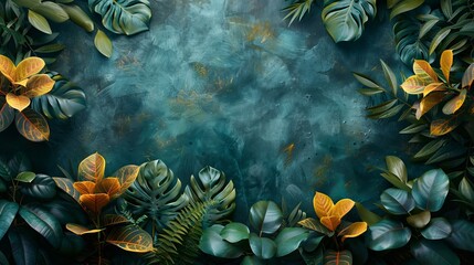 Art wallpaper of abstract hand-painted leaves forest landscape...