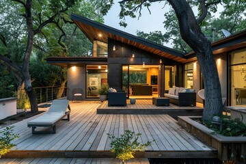 Home renovation with a modern extension including a deck Patio And courtyard Showcasing contemporary design and outdoor living - obrazy, fototapety, plakaty