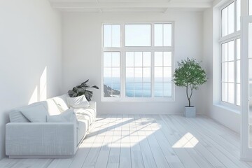 Light and airy room interior Emphasizing minimalism and open space for a serene living environment