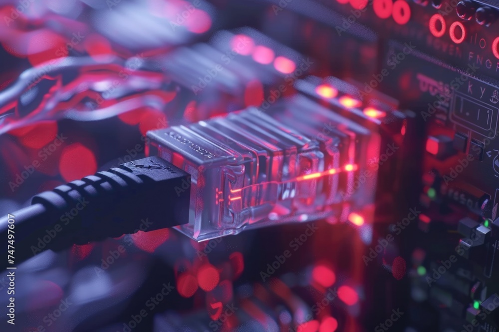 Aufkleber Close up of a cable connected to a computer. Suitable for technology concepts