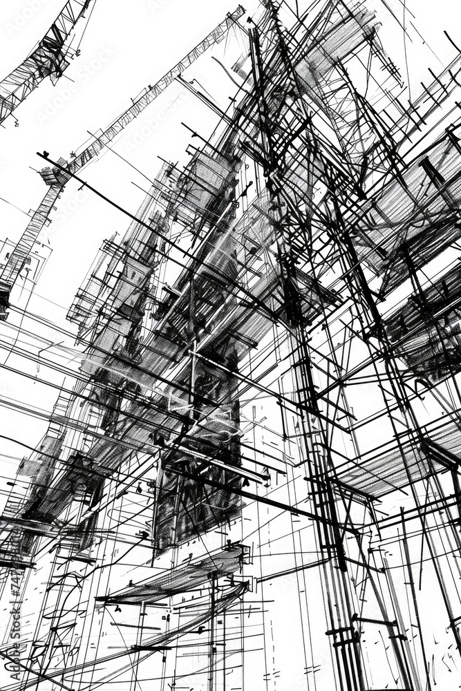 Poster A monochrome image of a construction site. Suitable for construction and architecture projects