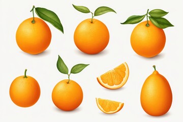 A group of oranges with leaves and slices. Suitable for food and beverage concepts
